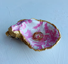 Load image into Gallery viewer, Pink & White Floral Oyster Shell Ring Dish