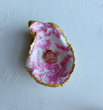Load image into Gallery viewer, Pink & White Floral Oyster Shell Ring Dish